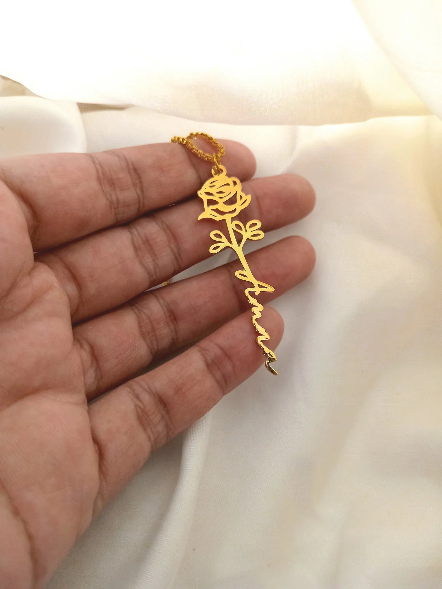 Birth Flower Script Personalized Name Necklace