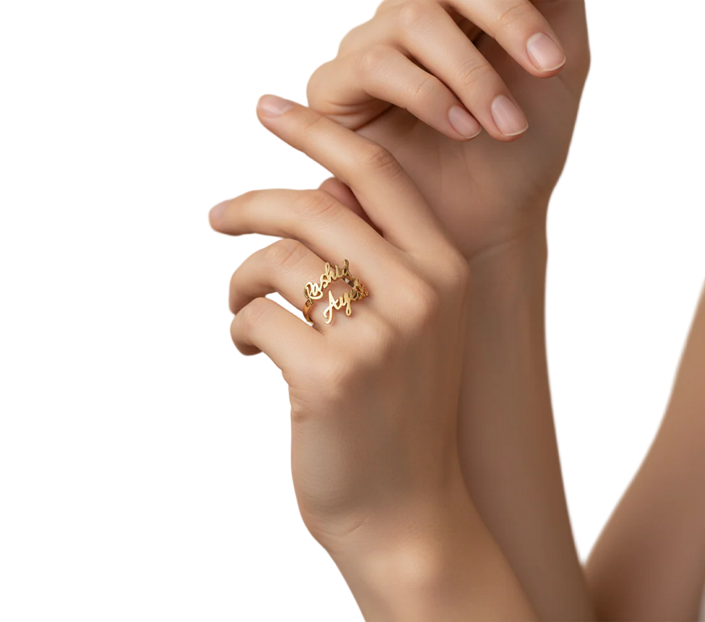Personalized Cursive Double Name Ring