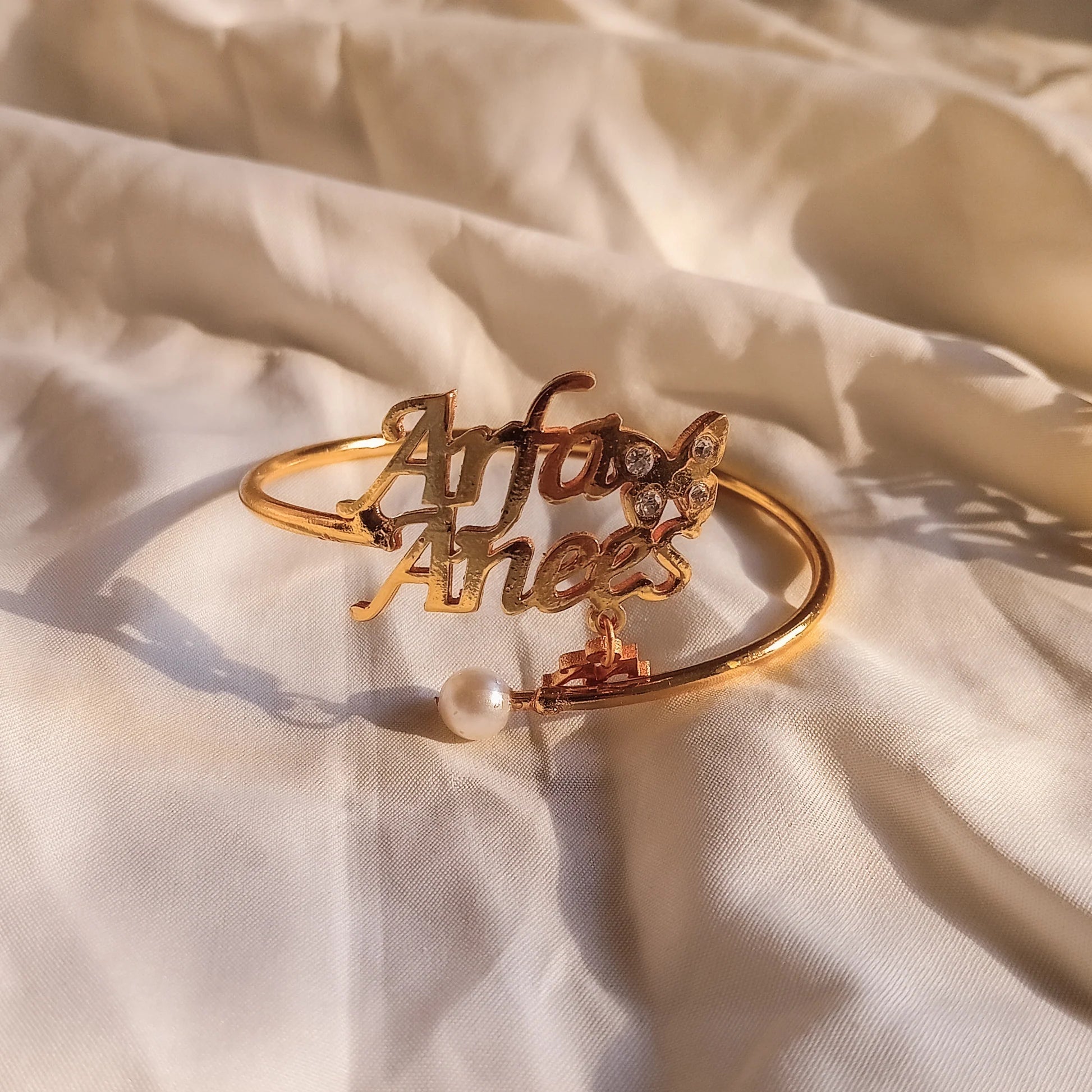 Personalized Pearl Butterfly Name Bangle