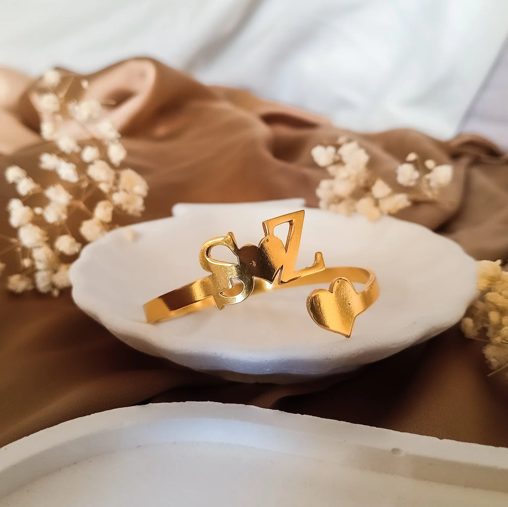 Personalized Initial Heart Name Bangle