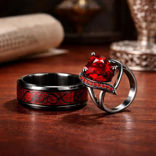 18K PVD Gold Zircon Heart Couple Ring | Waterproof & Non-Tarnish