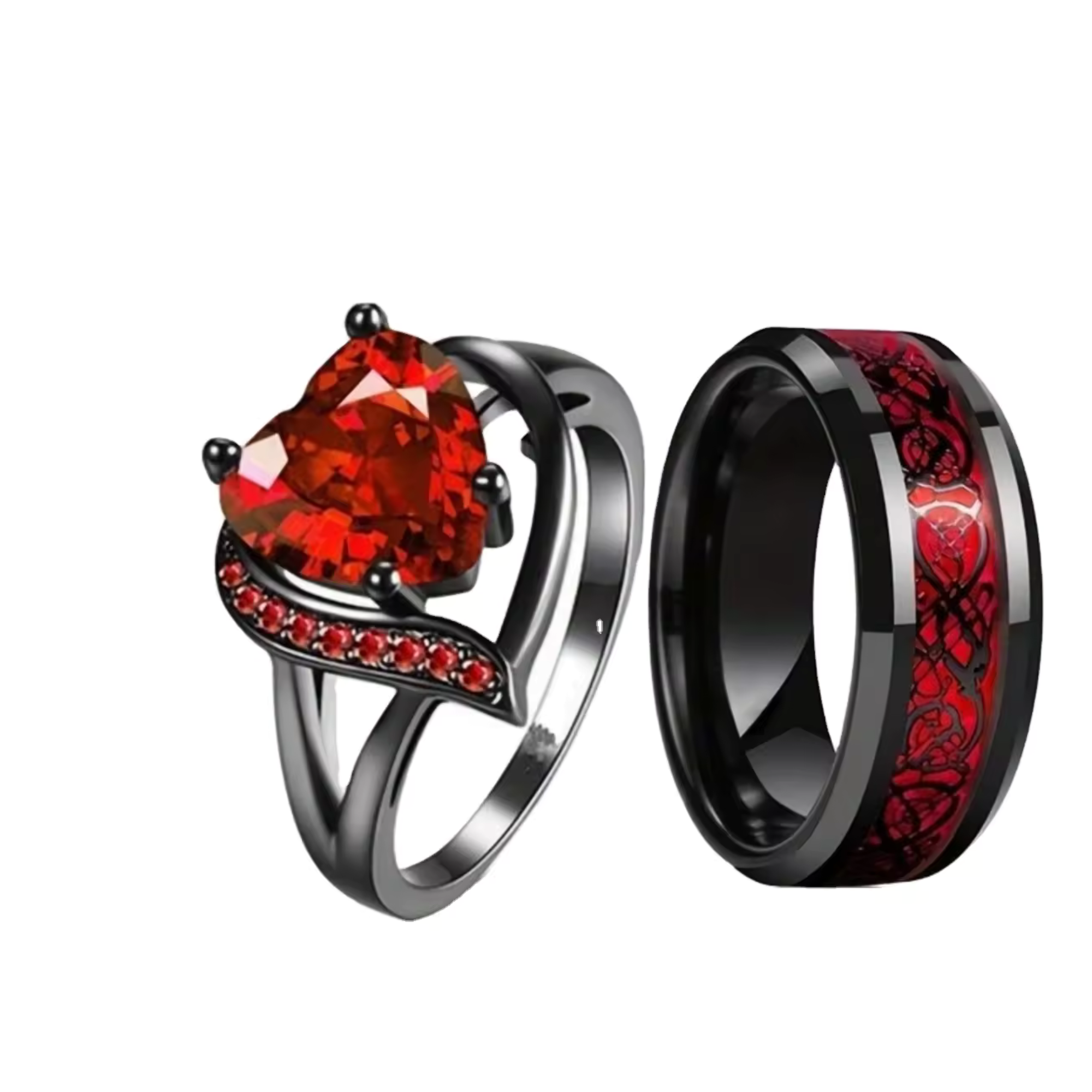 18K PVD Gold Zircon Heart Couple Ring | Waterproof & Non-Tarnish