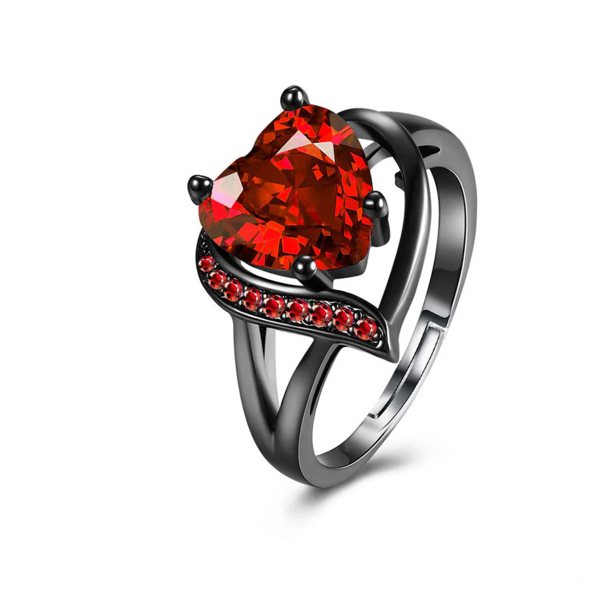 18K PVD Gold Zircon Heart Couple Ring | Waterproof & Non-Tarnish