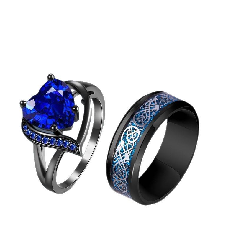 18K PVD Gold Zircon Heart Couple Promise Ring | Waterproof