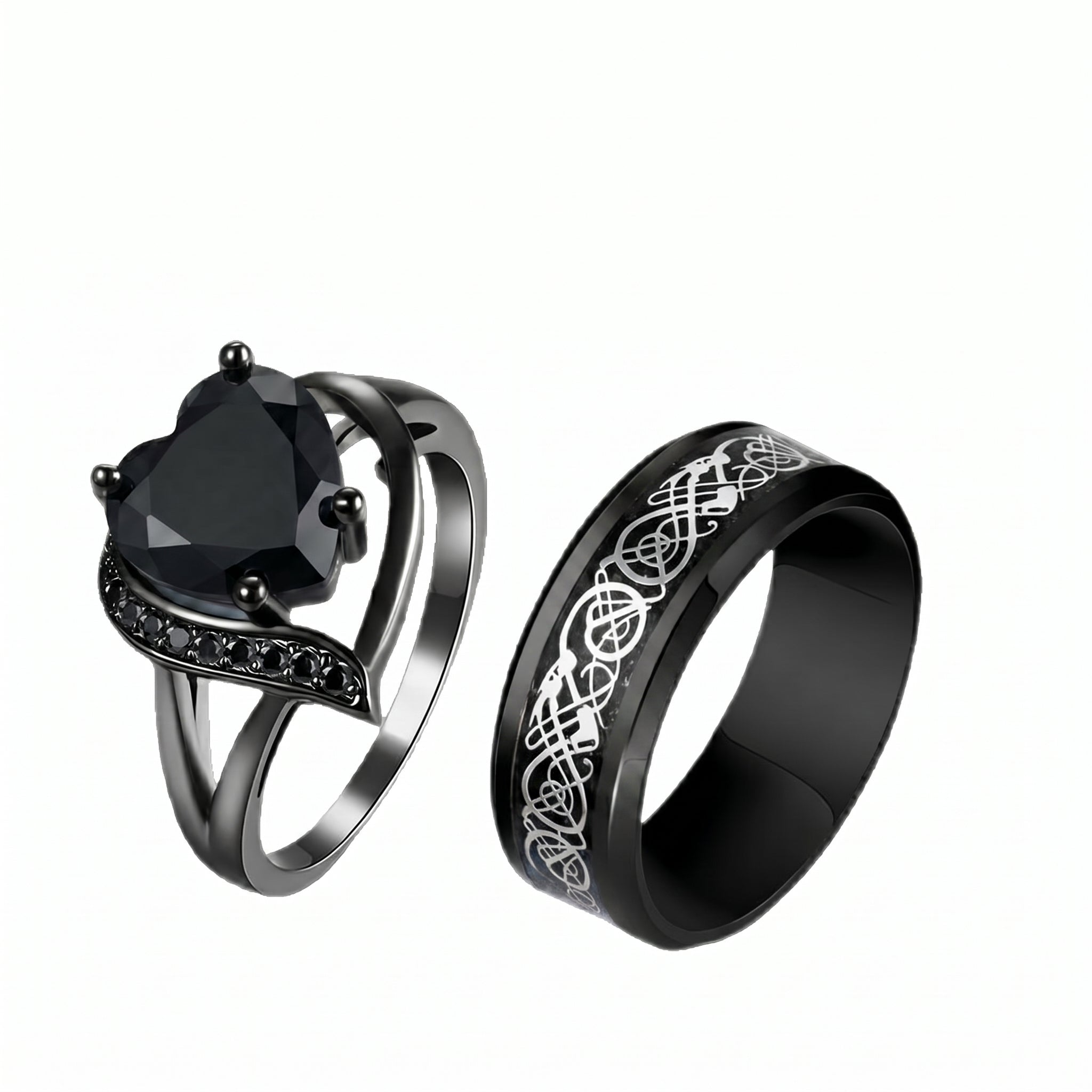 18K PVD Gold Zircon Heart Couple Promise Ring | Waterproof