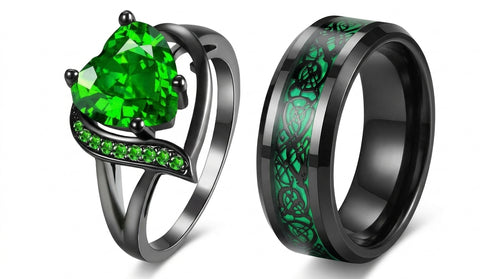 18K PVD Gold Zircon Heart Couple Ring | Waterproof & Non-Tarnish