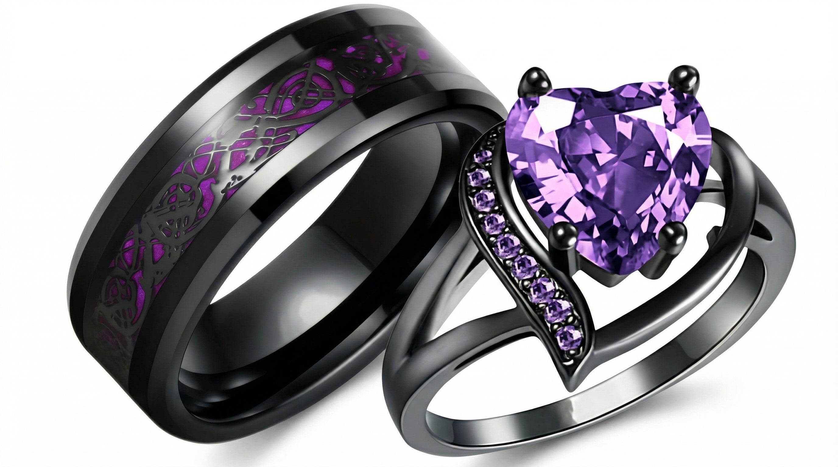 18K PVD Gold Zircon Heart Couple Ring | Waterproof & Non-Tarnish